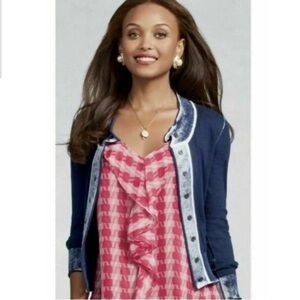 CAbi #287 Bleach Trim Tye Dye Blue Cardigan Lightweight/ Size Medium